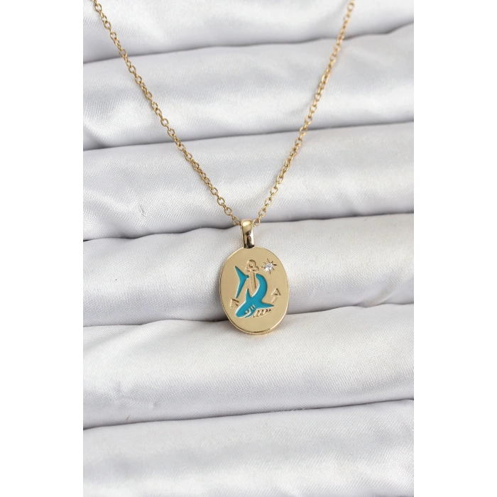 Erb 316L Çelik Zincir Gold Renk Shark Figür Kadın Kolye