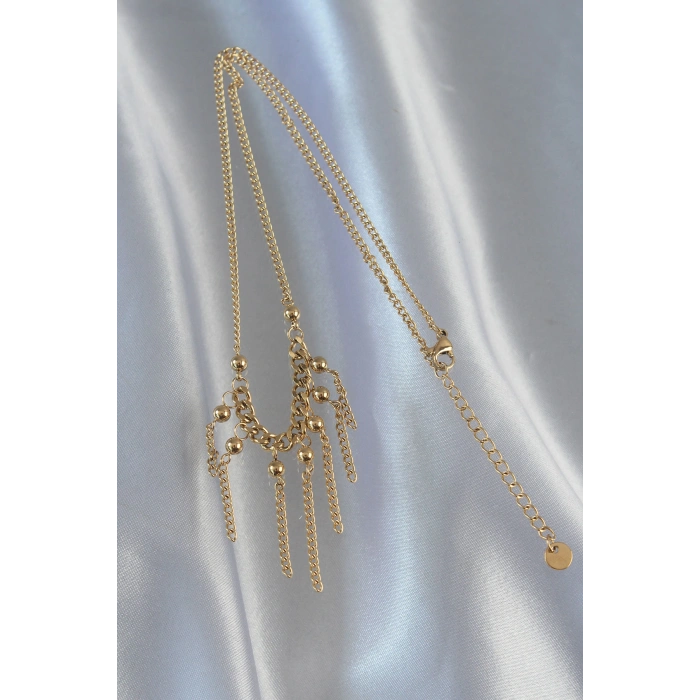 Erb 316L Çelik Zincir Gold Renk Topçuk Detay Sallantılı Zincir Kolye