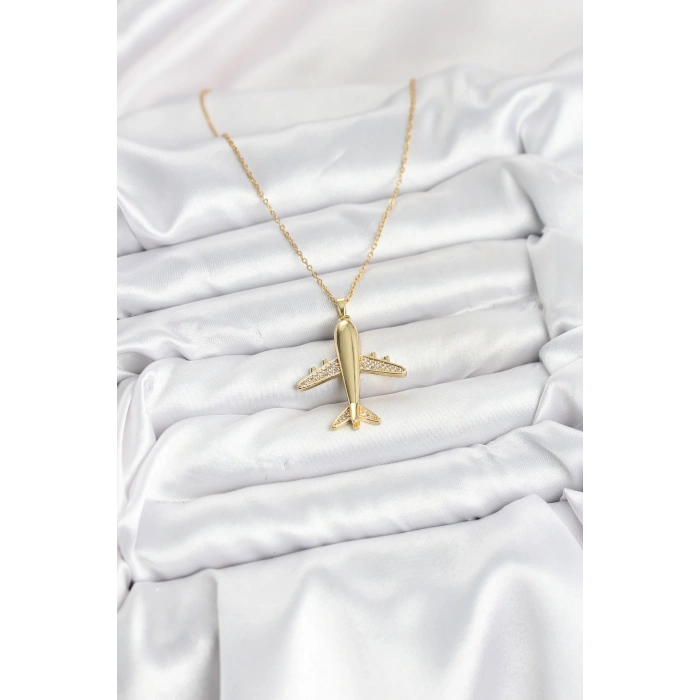 Erb 316L Çelik Zincir Gold Renk Uçak Model Kadın Kolye