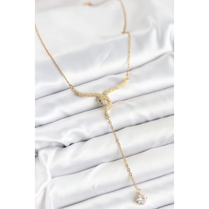 Erb 316L Çelik Zincir Gold Renk Yılan Model Y Kolye