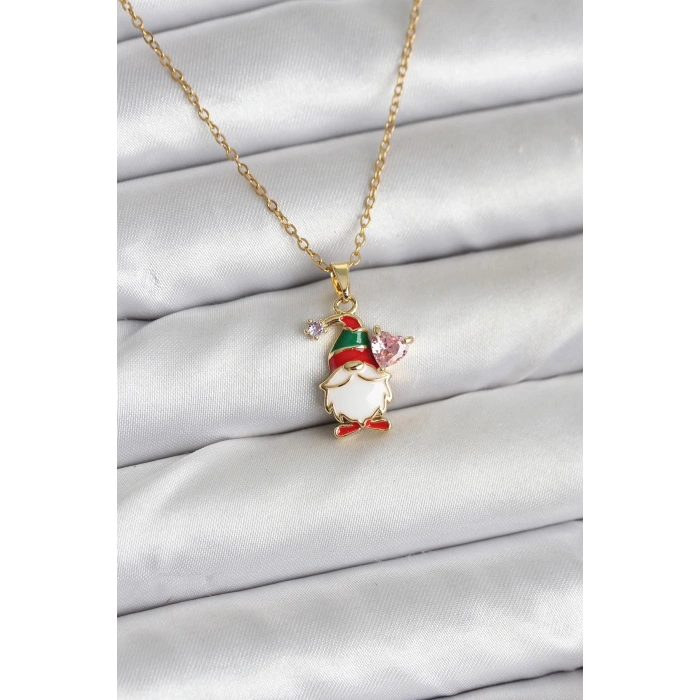 Erb 316L Çelik Zincir Gold Renk Yılbaşı Teması Kadın Kolye
