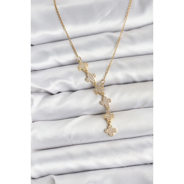 Erb 316L Çelik Zincir Gold Renk Yonca Model Kadın Kolye