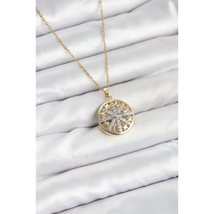 Erb 316L Çelik Zincir Gold Renk Zirkon Taşlı Kadın Kolye