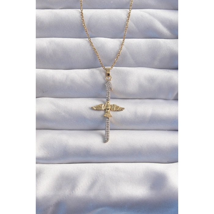 Erb 316L Çelik Zincir Gold Renkli Zirkon Taşlı Anka Kuşu Kolye