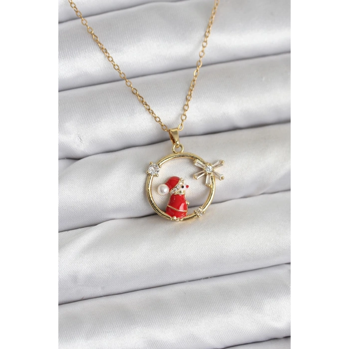 Erb 316L Çelik Zincir Gold Zirkon Taşlı Yılbaşı Tema Kadın Kolye