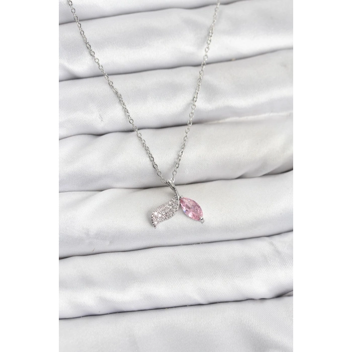 Erb 316L Çelik Zincir Gümüş Renk Balık Kuyruğu Model Zirkon Taşlı Kadın Kolye