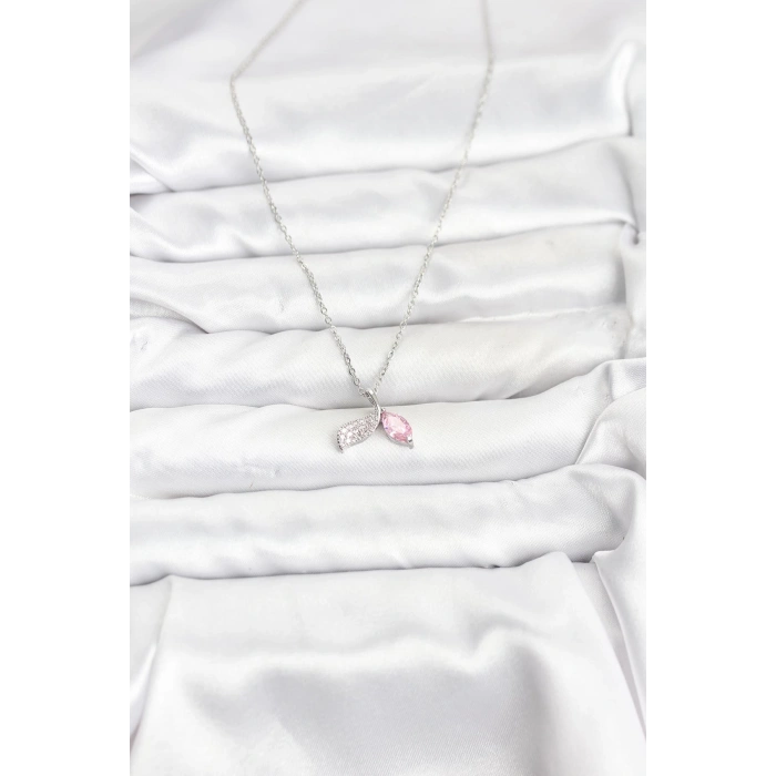 Erb 316L Çelik Zincir Gümüş Renk Balık Kuyruğu Model Zirkon Taşlı Kadın Kolye