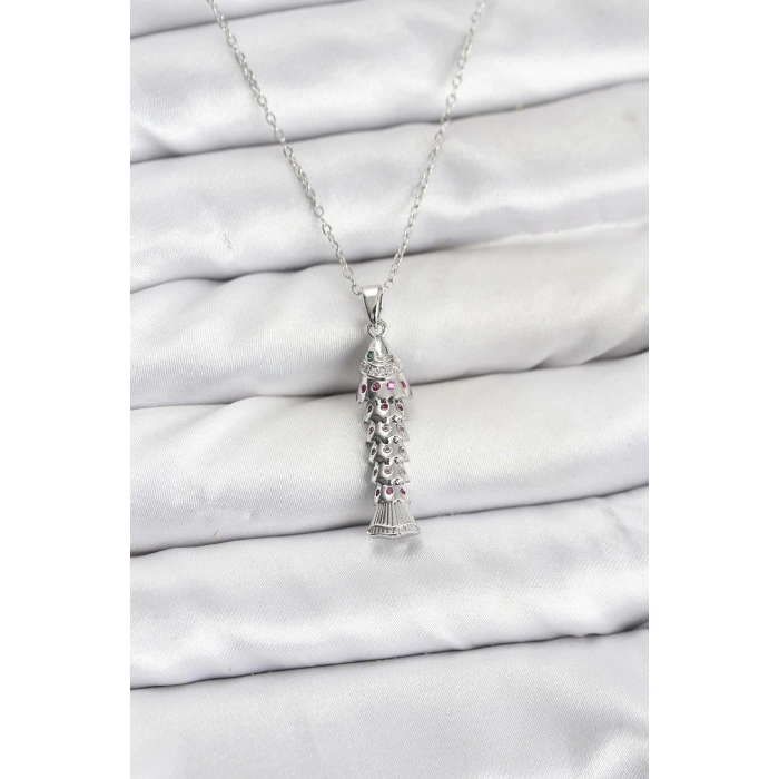 Erb 316L Çelik Zincir Gümüş Renk Balık Model Zirkon Taşlı Kadın Kolye