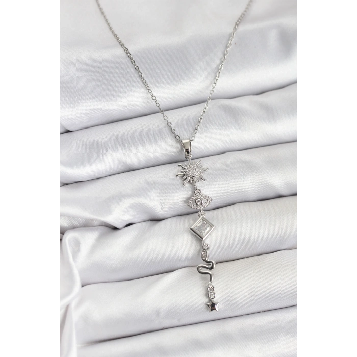 Erb 316L Çelik Zincir Gümüş Renk Güneş Ve Enerji Model Kadın Y Kolye