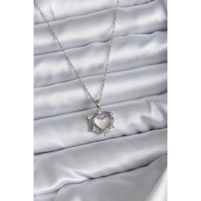 Erb 316L Çelik Zincir Gümüş Renk Kalp Model Kadın Kolye