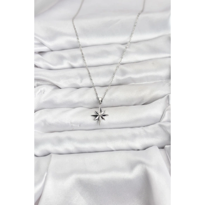 Erb 316L Çelik Zincir Gümüş Renk Kutup Yıldızı Model Kadın Kolye
