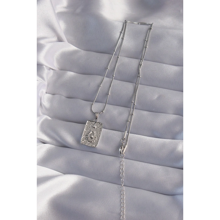 Erb 316L Çelik Zincir Gümüş Renk Lazer İşlemeli Göz Figür Tarot Kolye