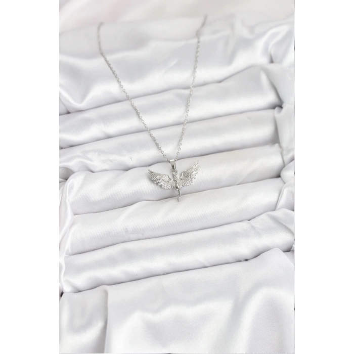 Erb 316L Çelik Zincir Gümüş Renk Melek Model Kadın Kolye