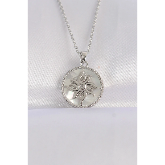 Erb 316L Çelik Zincir Gümüş Renk Oval Tasarımlı Güneş Kolye