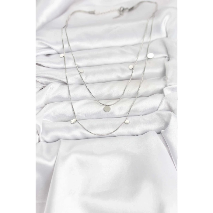 Erb 316L Çelik Zincir Gümüş Renk Pullu Kadın Kolye