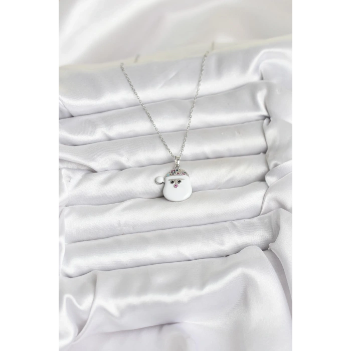 Erb 316L Çelik Zincir Gümüş Renk Şapkalı Kardan Adam Kafası Model Yılbaşı Temalı Kadın Kolye