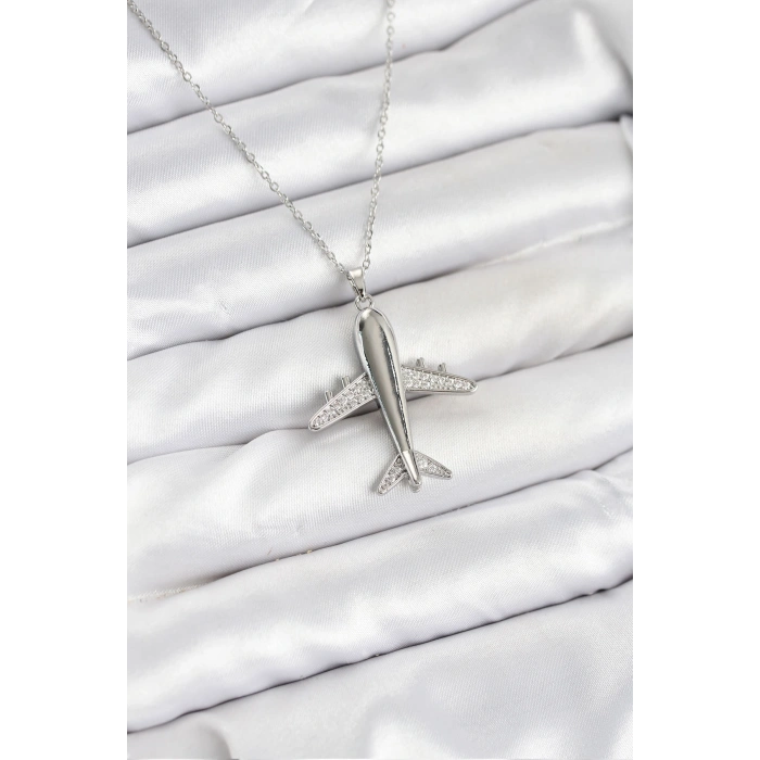 Erb 316L Çelik Zincir Gümüş Renk Uçak Model Kadın Kolye