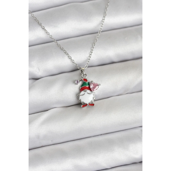 Erb 316L Çelik Zincir Gümüş Renk Yılbaşı Teması Kadın Kolye