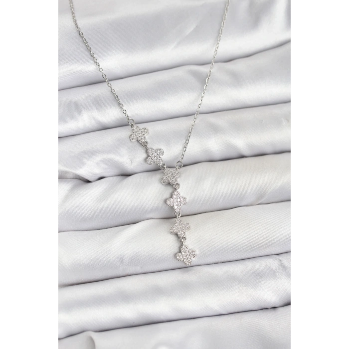 Erb 316L Çelik Zincir Gümüş Renk Yonca Model Kadın Kolye