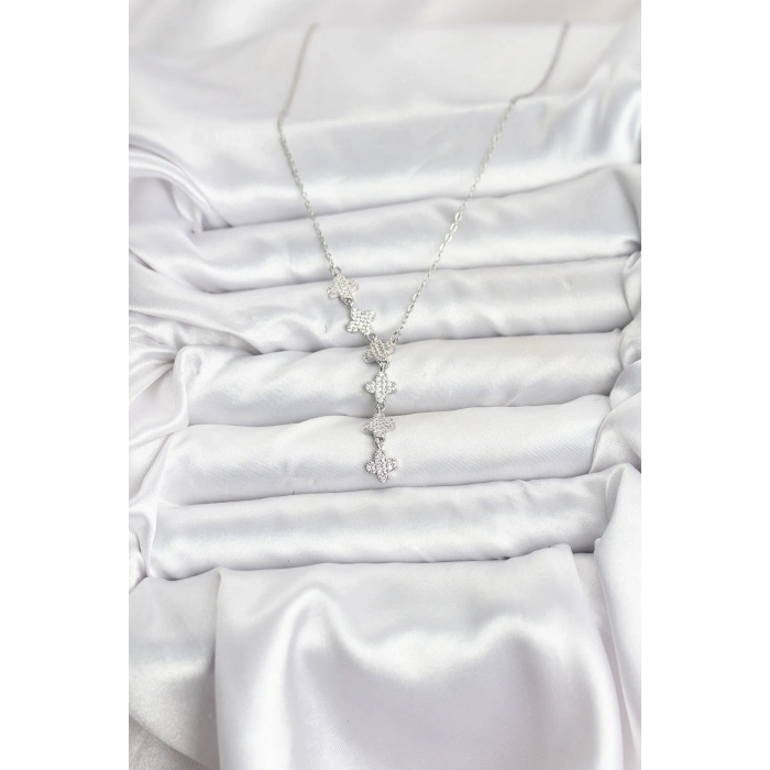 Erb 316L Çelik Zincir Gümüş Renk Yonca Model Kadın Kolye