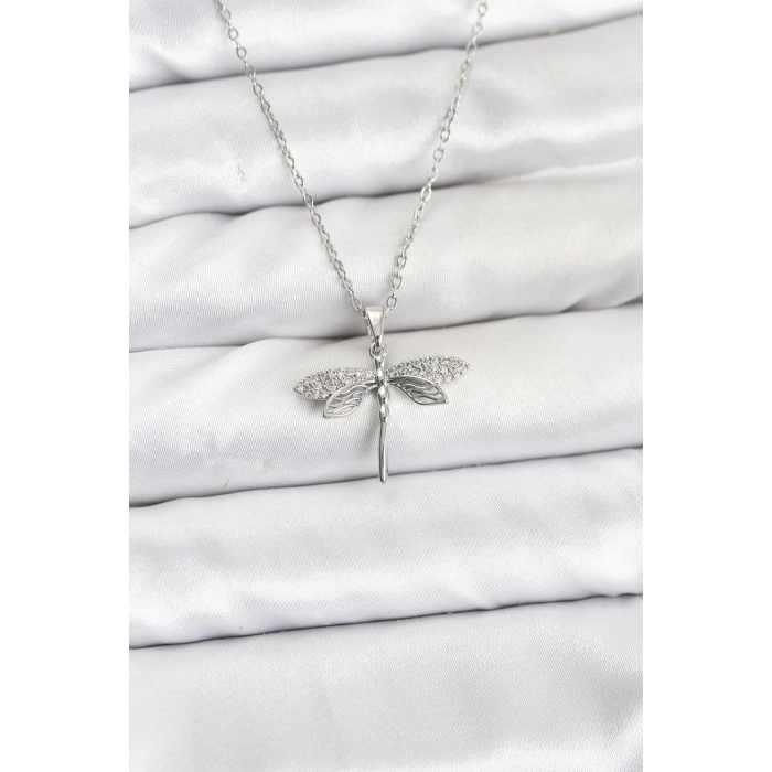 Erb 316L Çelik Zincir Gümüş Renk Yusufçuk Model Zirkon Taşlı Kadın Kolye