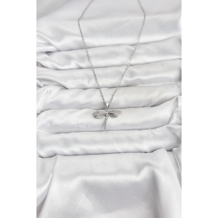 Erb 316L Çelik Zincir Gümüş Renk Yusufçuk Model Zirkon Taşlı Kadın Kolye