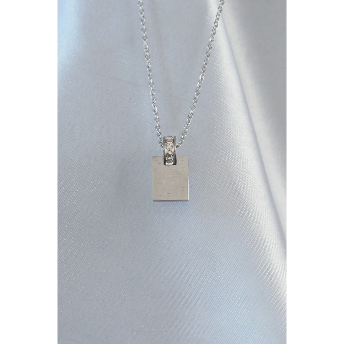 Erb 316L Çelik Zincir Gümüş Renk Zirkon Taşlı Aşk Mektubu Kolye