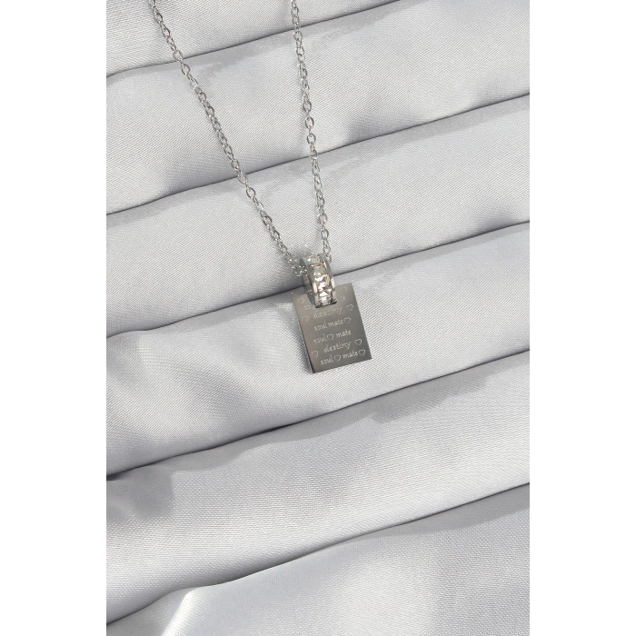 Erb 316L Çelik Zincir Gümüş Renk Zirkon Taşlı Aşk Mektubu Kolye