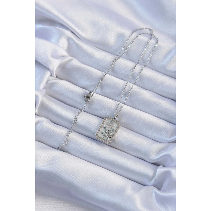 Erb 316L Çelik Zincir Gümüş Renk Zirkon Taşlı Aslan Figürlü Tarot Kolye