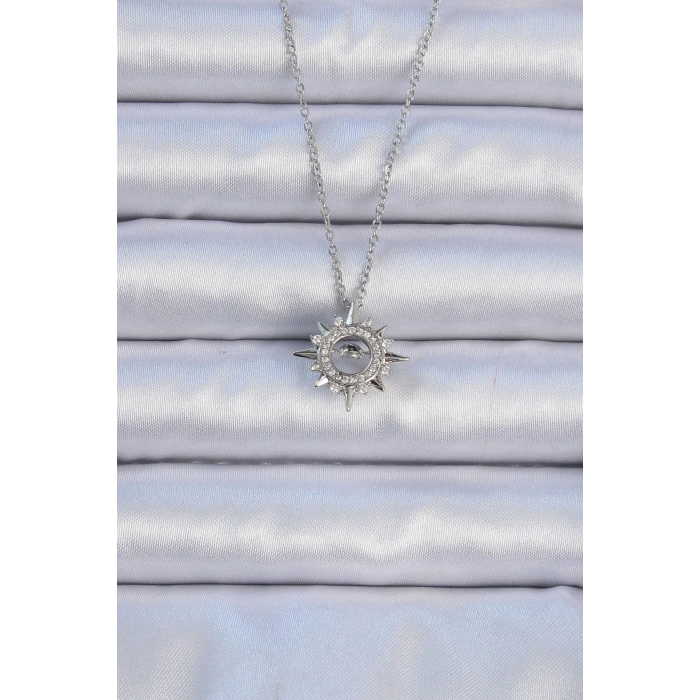 Erb 316L Çelik Zincir Gümüş Renk Zirkon Taşlı Parlayan Yıldız Kolye