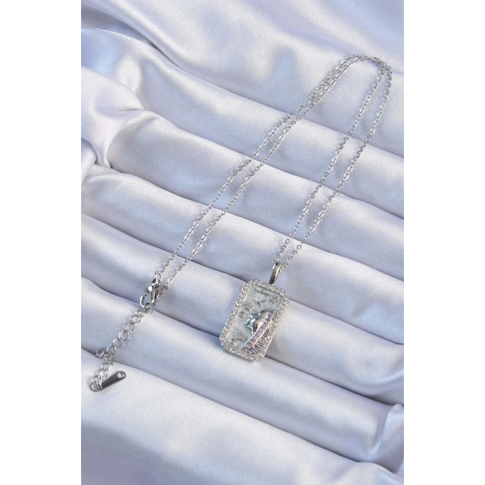 Erb 316L Çelik Zincir Gümüş Renk Zirkon Taşlı Yüz Figürlü Tarot Kolye