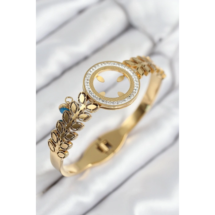 Erb 316L Çelik Zirkon Taşlı Çeyrek Takılabilir Gold Renk Kelepçe