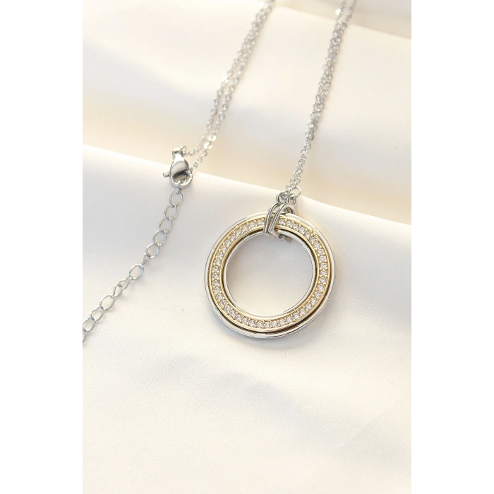 Erb 316L Çelik Zirkon Taşlı Çift Renkli Tifany Kolye
