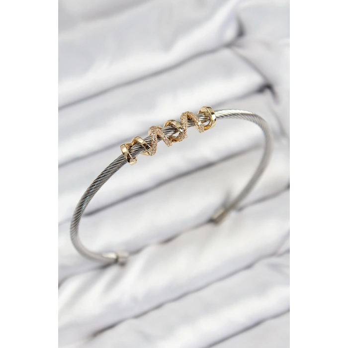 Erb 316L Çelik Zirkon Taşlı Model Gold Ve Gümüş Renk Kadın Bileklik