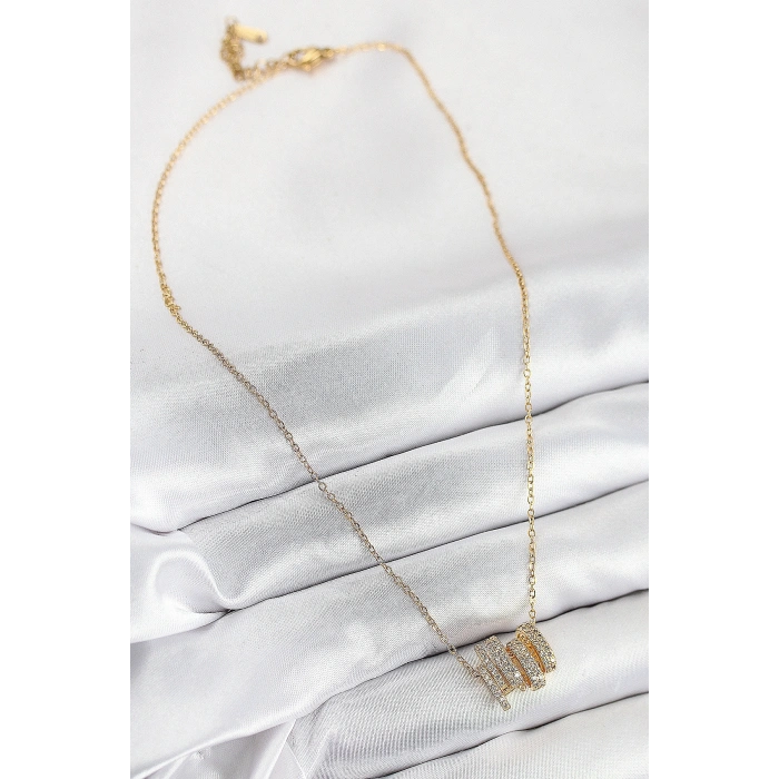 Erb 316L Çelik Zirkon Taşlı Sarmal Model Gold Renk Kadın Kolye