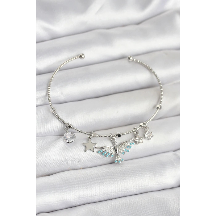 Erb Anka Kuşu Charmlı Gümüş Renk Pirinç Kadın Bileklik