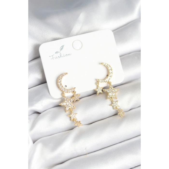 Erb Ay Ve Yıldız Model Gold Renk Pirinç Kadın Küpe