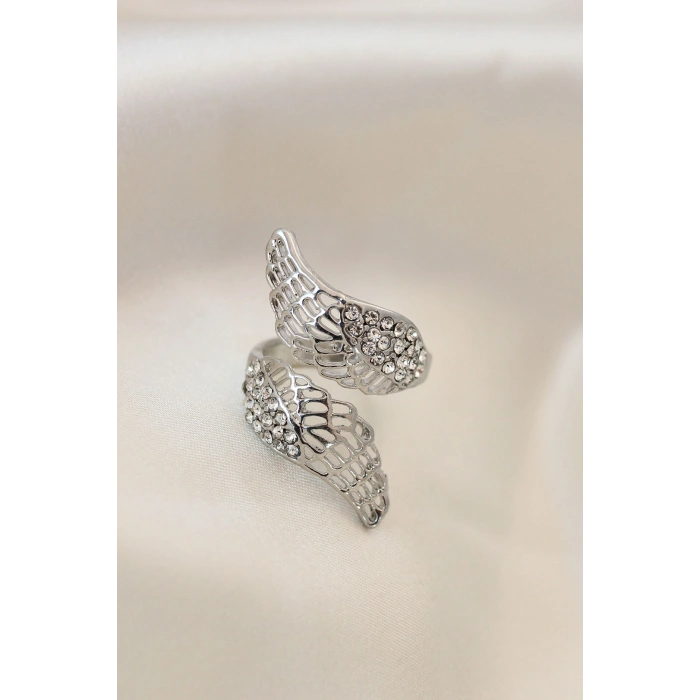 Erb Ayarlamalı Silver Renk Metal Zirkon Taşlı Kanat Yüzük
