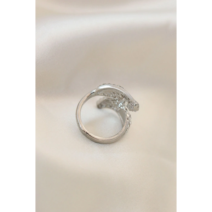 Erb Ayarlamalı Silver Renk Metal Zirkon Taşlı Kanat Yüzük
