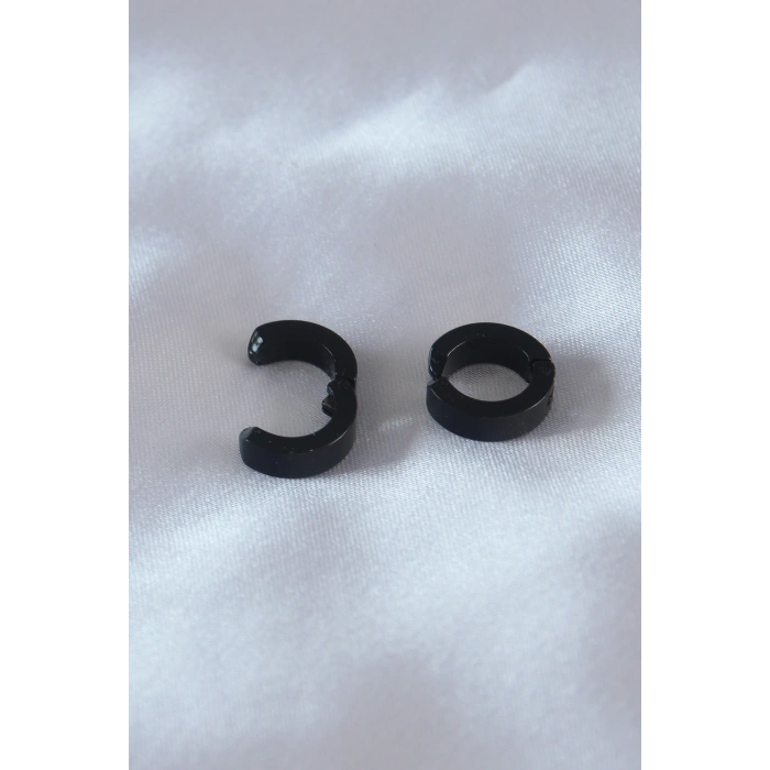 Erb Çelik Siyah Renk Sıkıştırmalı Erkek Küpe