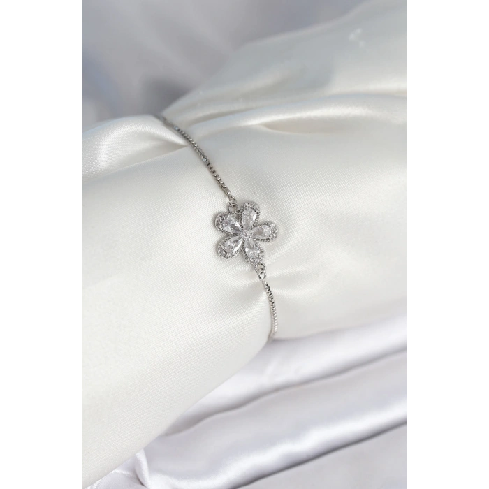 Erb Çiçek Model Asansörlü Gümüş Renk Kadın Bileklik