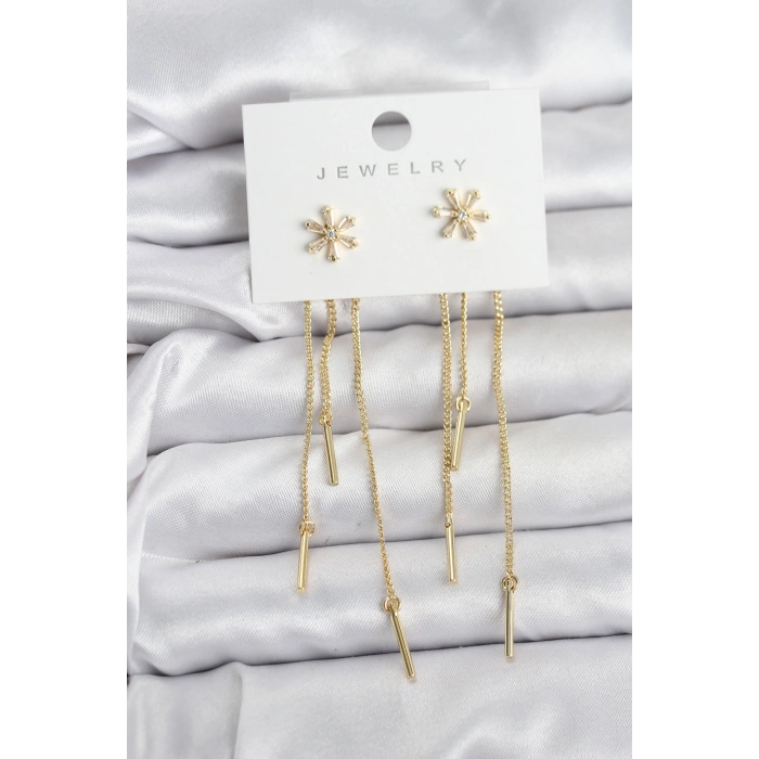 Erb Çiçek Model Gold Pirinç Sallantılı Kadın Küpe