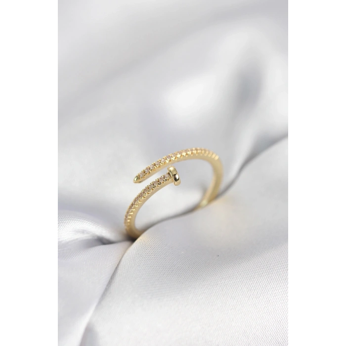 Erb Çivi Model Zirkon Taşlı Gold Renk Kadın Yüzük