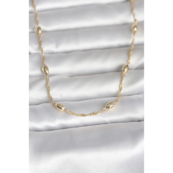 Erb CM 14K Gold Renk Burgu Zincirli Damla Topçuk Model 45 Cm Kadın Kolye