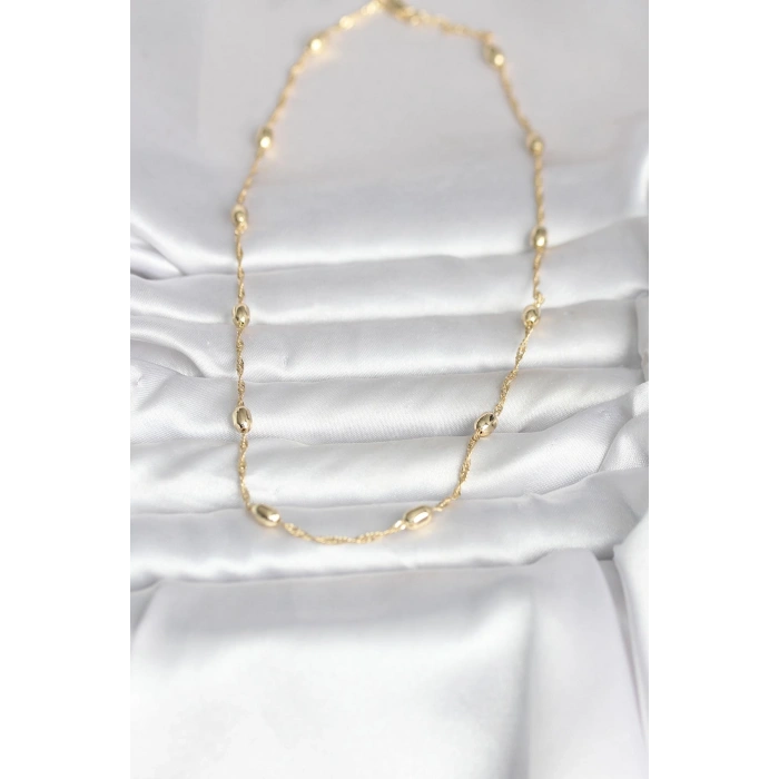 Erb CM 14K Gold Renk Burgu Zincirli Damla Topçuk Model 45 Cm Kadın Kolye