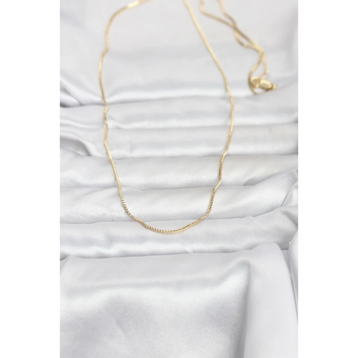 Erb CM 14K Gold Renk İnce Kare Zincirli Model 60 Cm Kadın Kolye