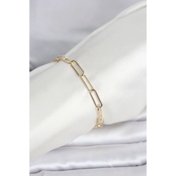 Erb CM 14K Gold Renk Kalın Ataç Zincir Model Kadın Bileklik