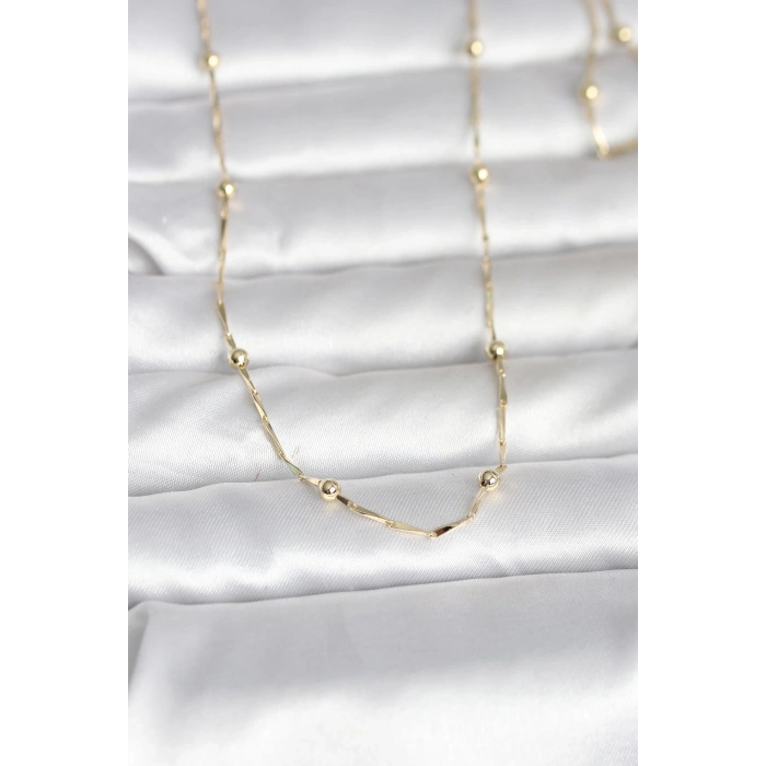 Erb CM 14K Gold Renk Kesme Çubuk Zincir Topçuklu Model 60 Cm Kadın Kolye