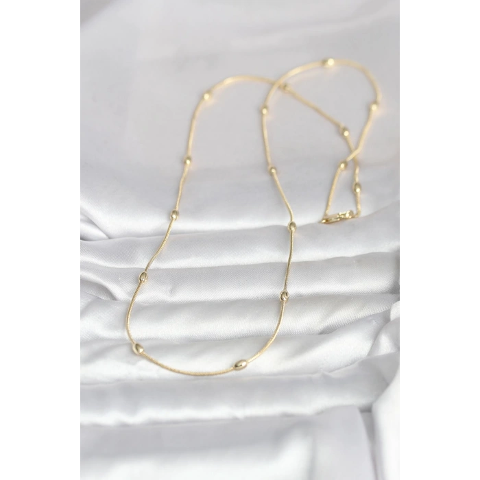 Erb CM 14K Gold Renk Yılan Zincirli Damla Topçuk Model 60 Cm Kadın Kolye