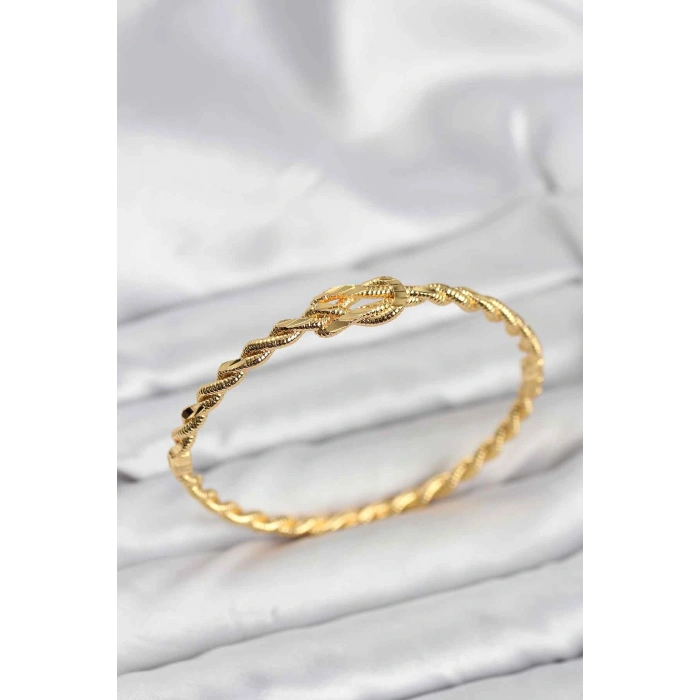 Erb Düğüm Model Pirinç Gold Renk Kadın Kelepçe Bileklik